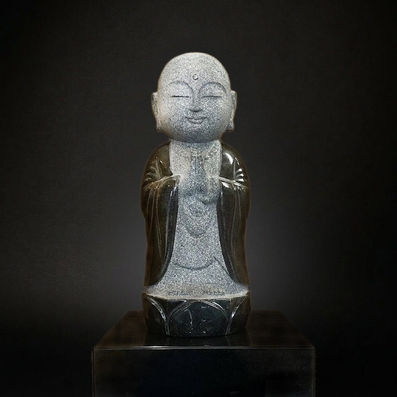 拝み地蔵数珠持ち 黒・磨き